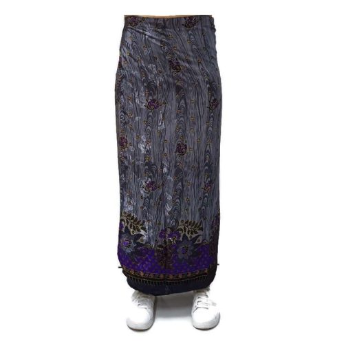 Lapszoknya hosszú, virágos szürke alul díszsáv