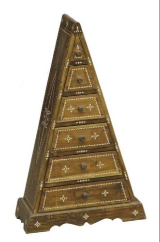 Teakfa piramis fiókos szekrény kagylóintarzia mintával 82cm