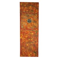   Kézzel festett szerencsepénz motívumos festmény – selyem rátéttel, arany, narancs és fekete színekben