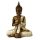 Buddha szobor meditáló pózban virágos ruhában - arany-fehér, meditáció és belső béke szimbóluma