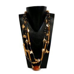 Nyaklánc, női, narancs kagyló és gyöngy 3 soros