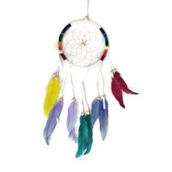 Álomfogó, fehér, színes tollakkal nagy