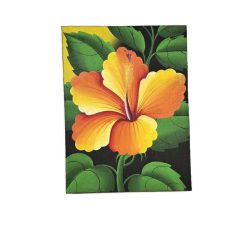  Narancssárga Hibiszkusz Virág Festmény Zöld Háttérrel – Trópusi Hangulat, Kézzel Festett Vászonkép, Közepes