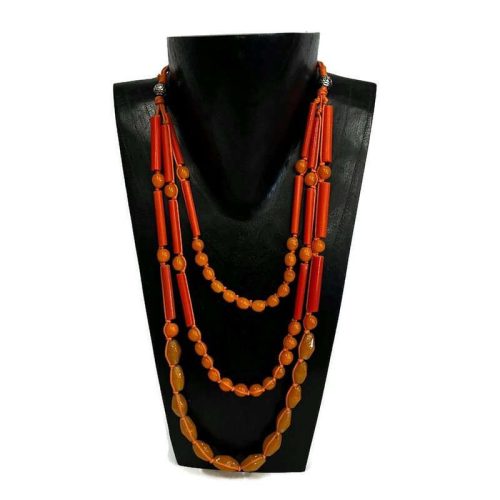 Nyaklánc, női, narancs hosszú, 3 soros