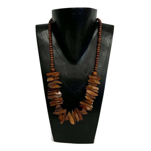 Nyaklánc, női, barna fa gyöngyös