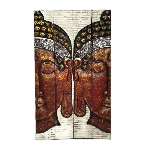 Buddha kép falra 4 részes, összecsukható piros-fehér festett