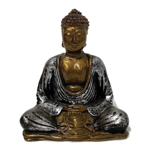 Buddha szobor meditáló pózban kicsi - arany-ezüst, meditáció és belső béke szimbóluma