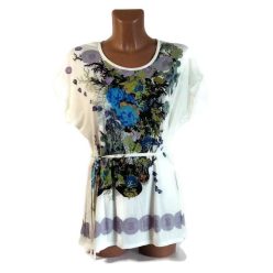 Női felső fehér, lila-kék virág mintával