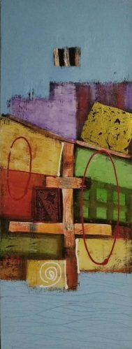 Világoskék alapon absztrakt festmény 