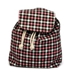 Zsinóros szájú hátizsák, piros-fehér kockás