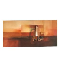   Absztrakt kézzel festett vászonkép – meleg színátmenetes festmény narancs, piros és barna árnyalatokkal