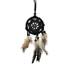 Álomfogó horgolt, fekete barna tollal kicsi