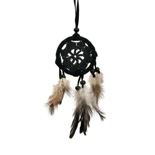 Álomfogó horgolt, fekete barna tollal kicsi
