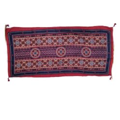 Thai kendő, piros alapon, sárga mintás