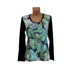   UDG hosszú ujjú felső fekete ujjú, zöld levél motívumos "L"