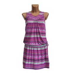 Inka mintás rövid ruha, széles pántos lila