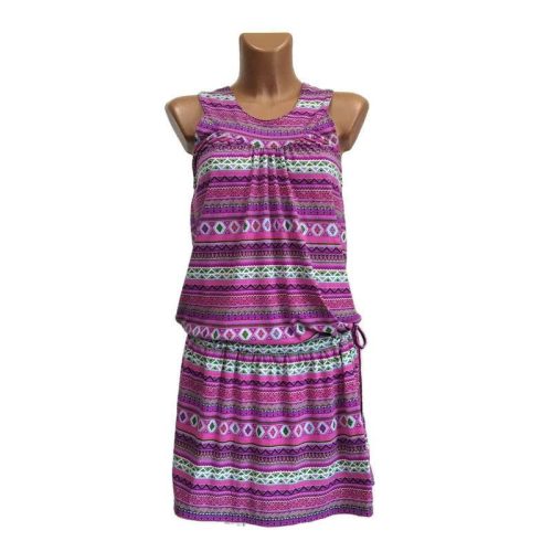 Inka mintás rövid ruha, széles pántos lila