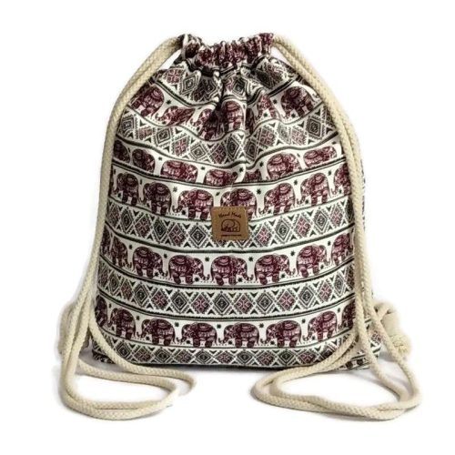 Utcai tornazsák, fehér alapon bordó-fekete elefántos