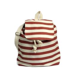   Zsinóros szájú hátizsák, téglaszínű-krémfehér csíkos