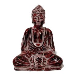   Buddha szobor meditáló pózban - vörös-fehér antik, meditáció és belső béke szimbóluma