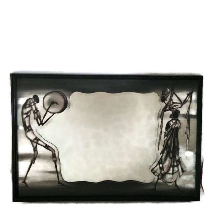 Fa kép tükörrel, afrikai dobos-táncos pár, 2 alak fekete