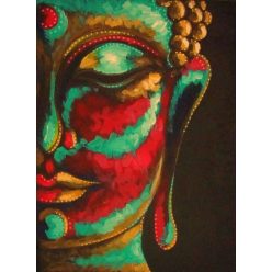 Buddha arc, fekete alapon piros-zöld-sárga