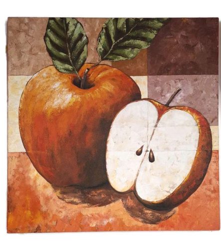 Kézzel festett akril vászonkép- alma motívummal, piros, bordó és fehér színben