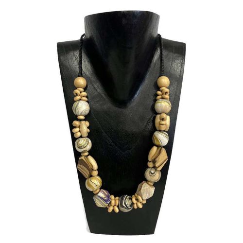 Nyaklánc, női, fa gyöngyös, márvány festésű 1.