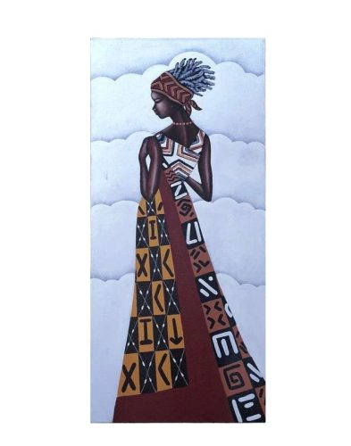 Afrikai nő portré – kézzel festett akril vászonkép tradicionális mintákkal, etnikai stílusban