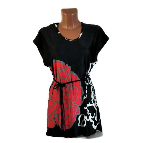 Női felső fekete, piros virággal