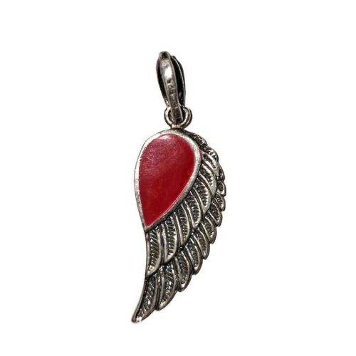 Kézzel készült ezüst angyalszárny medál piros korallal