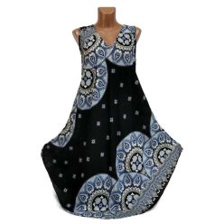 Harang fazonú, mandala mintás ujjatlan ruha, fekete