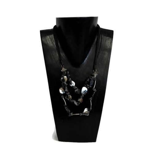 Nyaklánc, női, fekete kagyló 3 soros