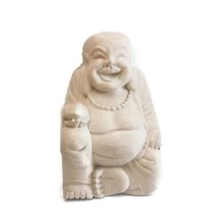 Homokkő szobor, nevető Buddha fehér