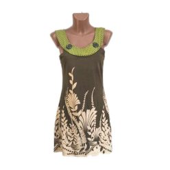 UDG rövid ruha, barna, krémszínű növénymotívummal