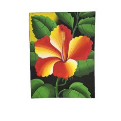   Piros Hibiszkusz Virág Festmény Zöld Háttérrel – Trópusi Hangulat, Kézzel Festett Vászonkép, közepes