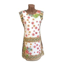   UDG rövid ruha, barna hátú, fehér alapon rózsaszín virágos