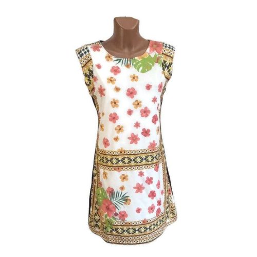 UDG rövid ruha, barna hátú, fehér alapon rózsaszín virágos