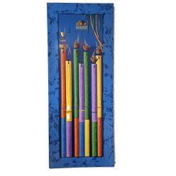   Kézzel festett „Kosárhordó asszonyok” akril vászonkép – élénk színek, stilizált figurák