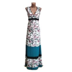 UDG hosszú ruha, fehér alapon rózsa mintás