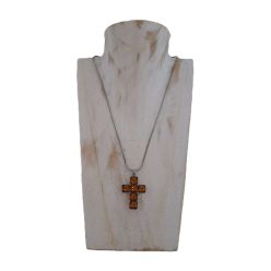   Kereszt medál – csiszolt, szögletes kristályüvegből, narancssárga