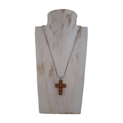 Kereszt medál – csiszolt, szögletes kristályüvegből, narancssárga