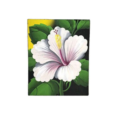Fehér Hibiszkusz Virág Festmény Zöld Háttérrel – Trópusi Hangulat, Kézzel Festett Vászonkép, kicsi