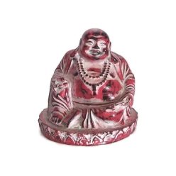 Műgyanta ülő, nevető Buddha antik piros