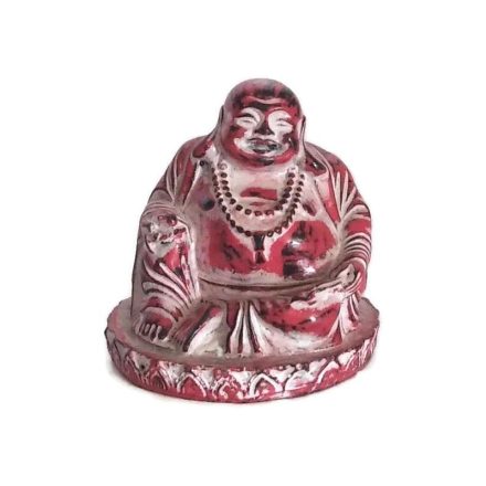 Műgyanta ülő, nevető Buddha antik piros