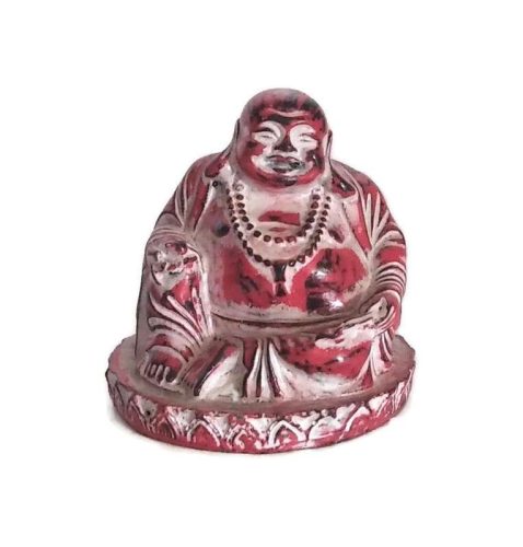 Műgyanta ülő, nevető Buddha antik piros