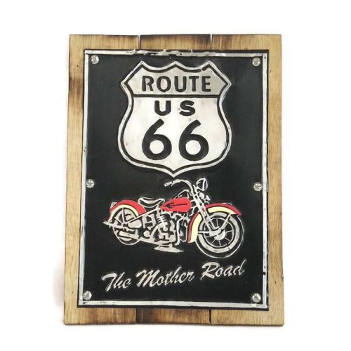 Fatábla fém nyomattal, motoros dizájn Route 66