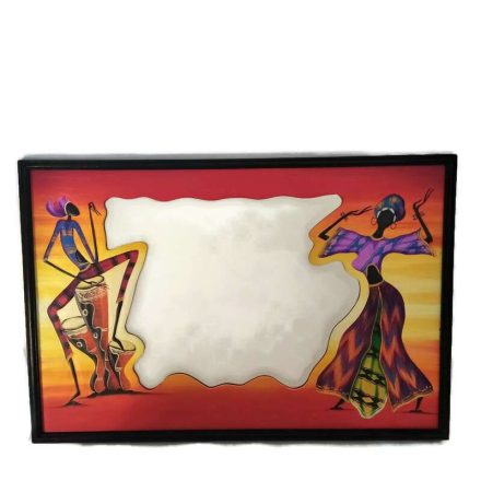 Fa kép tükörrel, afrikai táncos-dobos pár, 2 alak színes