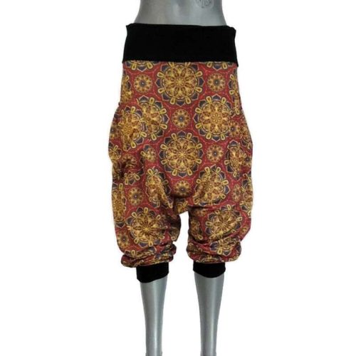 Zsebes 2in1 nadrág piros, sárga virággal