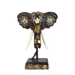 Fa panel, elefántfej antik sötétbarna